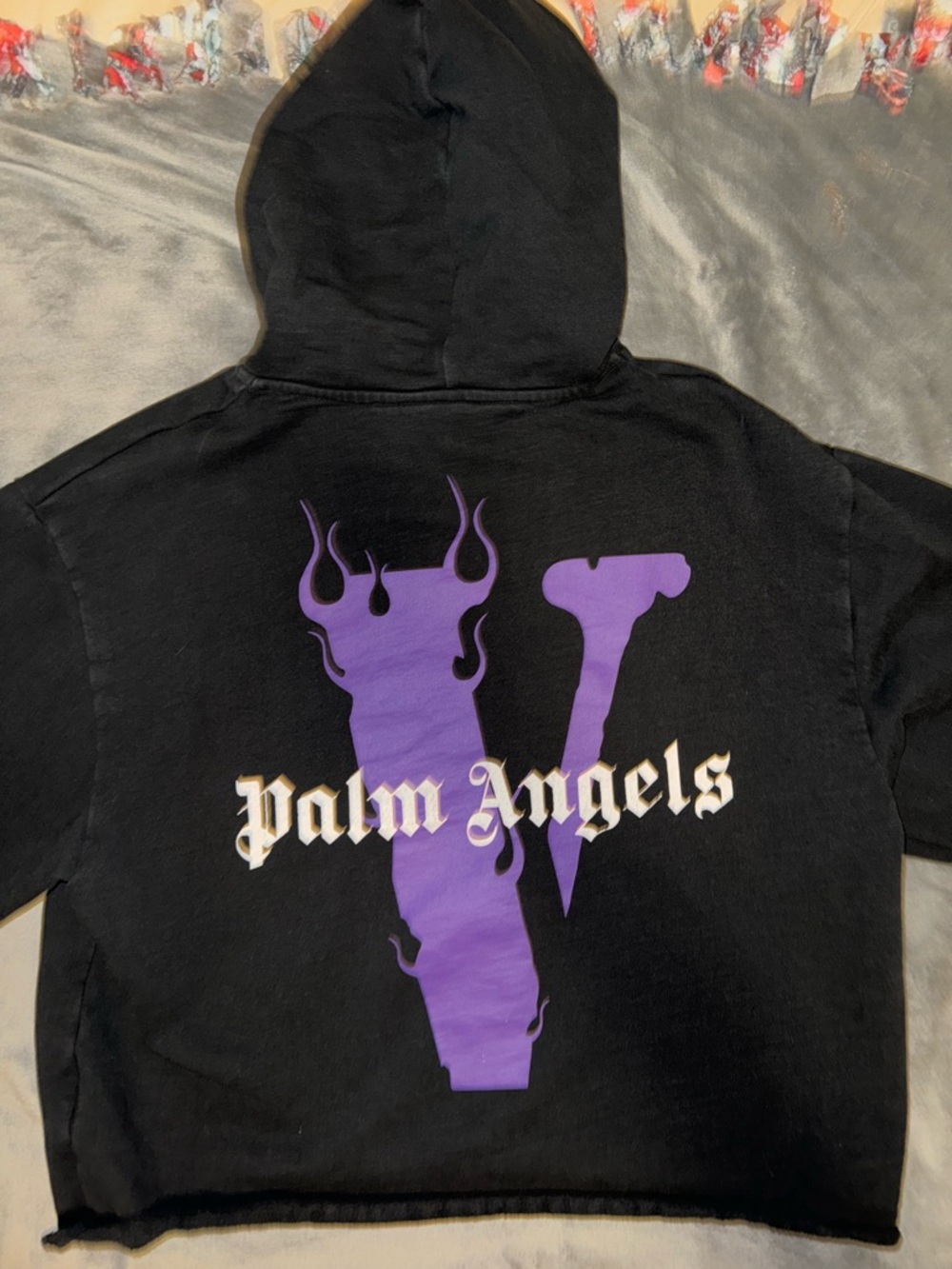 VLONE X Palm Angels Black cropped flame hoodie